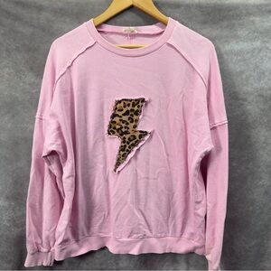 Easel Mineral Wash Terry Knit Pullover Sweatshirt Leopard Lightning Bolt Med